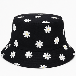 Sombrero de Pescador Floral Negro al por Mayor con Estampado de Flores Blancas, Unisex, Ligero, para Verano, Playa, Viajes y Protección Solar - Product Image 3