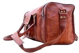 Wholesale Custom Travel <b>Duffle</b> <b>Bag</b> Best Price Light Weight Zipper Large Capacity 100% Genuine <b>Leather</b> Side Long Strap Organizer - Product Image 3