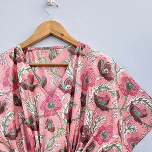 New Print V-neck Drawstring Closure Short Sleeve Elegant Fit Flare <b>Kaftan</b> Indian Soft Cotton Summer Full Cotton Print <b>Kaftan</b> - Product Image 1