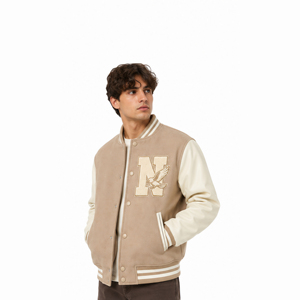 Wholesale Custom <b>Men's</b> Cool Style Letterman Fleece Winter Varsity <b>Baseball</b> Bomber <b>Jacket</b> with Stand Collar Embroidery Cow Hide - Product Image 1
