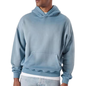 เสื้อสเวตเชิ้ตผู้ชายทรงโอเวอร์ไซส์ สีฟ้าอ่อน มีฮู้ด ผ้าฟลีซ สีพื้น ลำลอง แขนยาว มีกระเป๋า ทรงปกติ ใส่ได้ในฤดูใบไม้ร่วง - Product Image 5