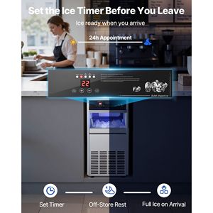 Macchina Professionale per Ghiaccio in Acciaio Inox, Produzione 100 Libbre/24h, Capacità 30-35 Libbre, Forma Cubica, Installazione Integrata/Autonoma/Sotto Bancone - Product Image 5