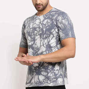 Camiseta de Manga Corta para Hombre, Gris, Estampado Abstracto, Transpirable, de Poliéster, Informal, para Verano - Product Image 3