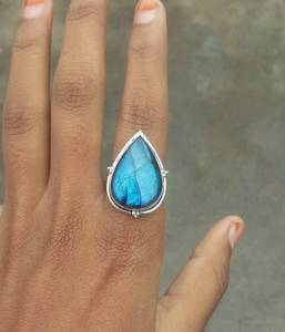 Natural Labradorite Ring 925 Sterling Silver Blue Fire Labradorite Gemstone Blue Flash Stone Ring Unique Gift for Her - Product Image 5