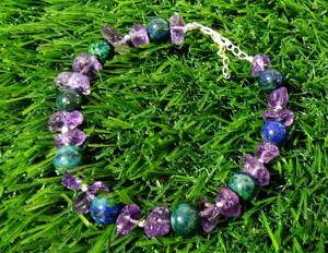 Natural Amethyst & Azurite Malachite Bracelet 925 Sterling <b>Silver</b> Bracelet Handmade Gemstone <b>Beaded</b> Bracelet for Girls & Women - Product Image 4