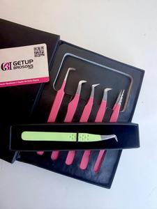 ชุดแหนบต่อขนตา GETUP BROSONS IMPEX 90/Boot Isolation Precision สแตนเลสสตีลป้องกันไฟฟ้าสถิตย์ ปลายเรียบ 10 มม. สีชมพู พร้อมกล่องโลโก้ - Product Image 6