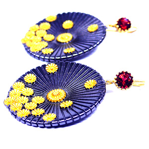 Bohemia Style 925 <b>Silver</b> Drop <b>Earrings</b> With Gold Plated Flower Pattern And Red Crystal Rhinestone For <b>Women</b> Party Jewelry - Product Image 3