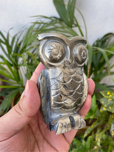 Estatua de Búho Tallada a Mano en Pirita Natural, Figura de Cristal, Decoración para el Hogar, Proveedor Mayorista OEM ODM - Product Image 2
