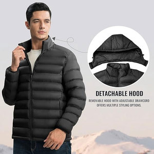 Veste matelassée à capuche personnalisable pour homme, légère, résistante à l'eau, isolée, pour l'hiver, avec capuche amovible - Product Image 2