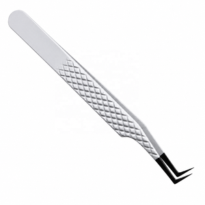 Pince à épiler de précision en acier inoxydable avec poignée diamantée, pointe lisse, angle de 90 degrés, outil professionnel pour les cils - Product Image 1
