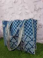 Sac fourre-tout pour femme en coton indigo matelassé, léger et luxueux, fait main, avec deux poignées, imprimé bleu, grande capacité, bandoulière