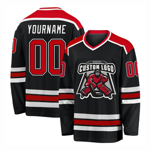 Camiseta de Hockey sobre Hielo Personalizada para Hombre, Cuello Redondo, Manga Larga, Impresión Sublimada, Transpirable, Absorbe la Humedad, 100% Poliéster, Negro, Rojo, Blanco - Product Image 3
