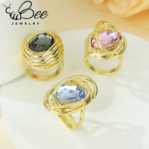 New Italian Fashion 14K Gold Plated <b>Chunky</b> Wedding <b>Rings</b> Color StoneVintage Minimalist Elegant <b>ring</b> - Product Image 1