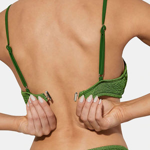 Conjunto de Bikini Ecológico de Punto Verde para Mujer, Cuello Halter, Dos Piezas, Lazos Laterales, Textura Elástica de Rayón, Lazo Frontal - Product Image 4