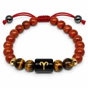 Bracelet en cristal du zodiaque Bélier, perles de qualité supérieure de 8 mm, étiquette en métal gravée au laser, bijoux Feng Shui - Product Image 3