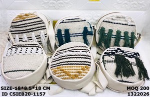 Handmade Cotton <b>Round</b> Sling Bag with Tassels | Boho Woven Crossbody Bag for Women - Product Image 6