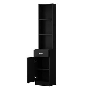 Mobiletto da Barbiere Moderno a 5 Scomparti con 1 Cassetto e 1 Anta in MDF Nero, Postazione da Salone con Specchio, Spina USA - Product Image 6