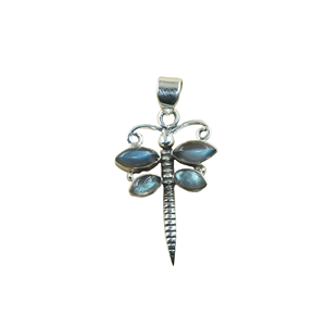 Pendentif Libellule en Labradorite Naturelle, Argent Sterling 925, Fait Main, Bijou Bohème en Forme d'Aile d'Insecte, Cadeau pour Femme, Charme Artisanal - Product Image 1