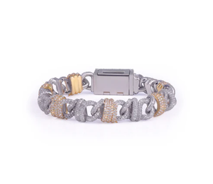 Hiphop Chain Link <b>Bracelet</b> Rhodium Plated Alloy Micro Pave <b>Crystal</b> Lock Clasp Unisex Jewelry - Product Image 1