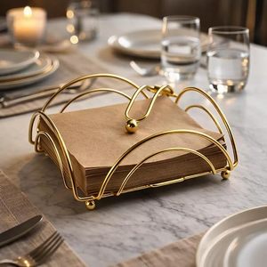 Porte-serviettes pour table à manger, porte-serviettes en métal doré moderne avec bras lesté, support décoratif pour serviettes en papier - Product Image 2