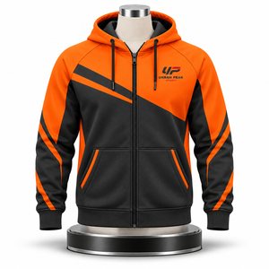 Sweat à capuche zippé élégant pour homme avec bande de fermeture éclair contrastante, bordures côtelées coordonnées et détails de mode urbaine attrayants - Product Image 1