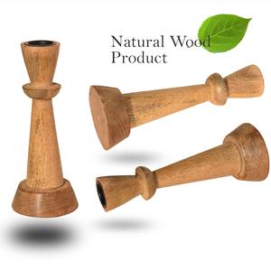 Ensemble de 3 bougeoirs en bois de manguier faits à la main par Antique Creations avec impression personnalisable pour la décoration de la maison - Product Image 6