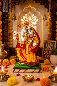Matki Radha Krishna Resin <b>Statue</b> Handicraft Art Deco Tabletop <b>Religious</b> Home Decor for Diwali & Wedding Occasions - Product Image 1