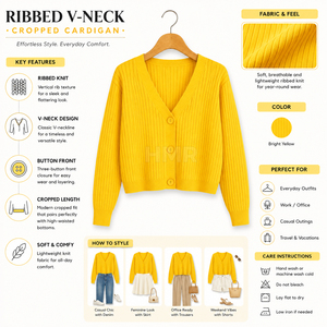 Cardigan en acrylique jaune tricoté à manches longues HMR Sisterhood Sorority, couleur unie, boutonné devant, style décontracté - Product Image 6