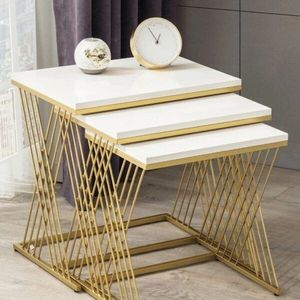 Modern Iron Nesting Table Set For Living Room Furniture <b>Space</b> Saving Design With Stylish Top Finish - Product Image 4