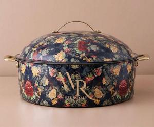 Designer Floral Hotpot Enamel <b>Cookware</b> Casserole <b>Set</b> Luxury Serving Dish Food Warmer with Lid Bulk OEM Kitchenware Supplier - Product Image 4