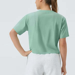 Nuevo Top Corto de Punto para Mujer, Camisetas con Logotipo Personalizado, Servicio OEM, Impresión Personalizada, 100% Algodón Transpirable, Ropa Urbana - Product Image 4