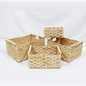 Water Hyacinth Eco-Friendly Modern Storage <b>Baskets</b> <b>Square</b> with Handles Simple Multi-Purpose Organizer Set - Product Image 3