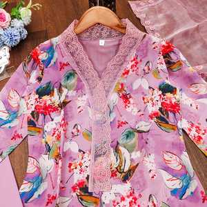 Ensemble Kurti et Dupatta Qunoot pour femme, élégant, multicolore, en georgette brodée, style indien pakistanais - Product Image 2