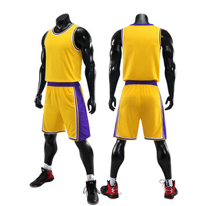 Ensemble short et maillot de basket jaune et violet pour homme, sans manches, séchage rapide, polyester, vêtements de sport, coupe classique, toutes saisons - Product Image 1