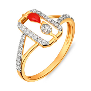 Red Enamel Leaf Diamond Gold Ring - Product Image 1