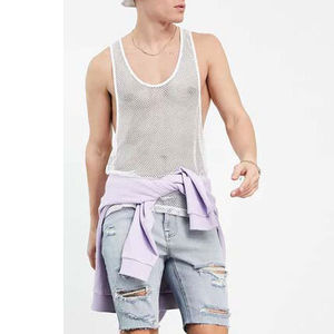 Chaleco de seda helada para hombre, estilo casual de verano, con hombros anchos, de secado rápido, camiseta deportiva de malla sin mangas, holgado - Product Image 2