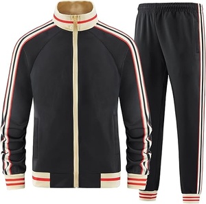 Ensemble de survêtement unisexe vert à manches longues, col montant, fermeture éclair, design rayé, respirant, style sportif, pour l'automne, taille adulte - Product Image 4