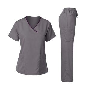 Uniformes Médicos Personalizados con Logotipo para Mujer, Conjuntos de Pantalones y Blusa de Manga Corta de Poliéster/Spandex, Resistentes a las Arrugas, Elásticos en 4 Direcciones, Uniformes de Hospital OEM - Product Image 3