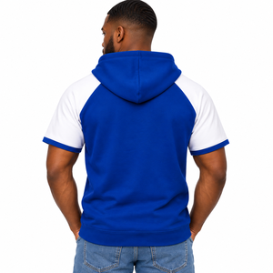 Phi Beta Sigma Royal Blue <b>White</b> Men Short Sleeve Pullover <b>Hoodie</b> with Greek Letter Embroidery Raglan Design Fraternity - Product Image 2