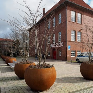 Sphères géométriques d'extérieur en acier Corten, pots à plantes en forme de globe - Product Image 3