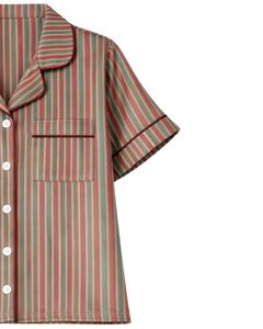 Conjunto de Pijama Personalizado para Mujer, Multicolor, a Rayas, Manga Corta, con Botones, Satinado, Dos Piezas, Ropa de Dormir, Pantalones Cortos - Product Image 3