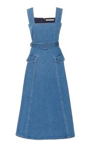 Vestido Midi Azul Vaquero sin Mangas con Pliegues Escalonados, Estilo Espalda Descubierta con Botones Delanteros para Fiestas Casuales - Product Image 6