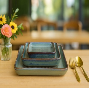 Elegant Square <b>Ceramic</b> Dinnerware Set Modern Beige Square <b>Plates</b> and Bowl Table Decor High Quality - Product Image 1