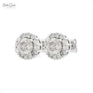 Listos para enviar: Pendientes de diamantes blancos de corte brillante de 5 mm en oro blanco fino de 14k con cierre a presión, pendientes de boda para novia. - Product Image 2