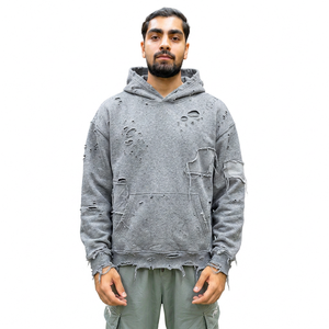 Sudadera con Capucha Extra Grande para Hombre, Beige, Algodón, Felpa Francesa, Diseño de Bolsillo Desgarrado, Colores Personalizados, Ropa de Invierno Ecológica - Product Image 6