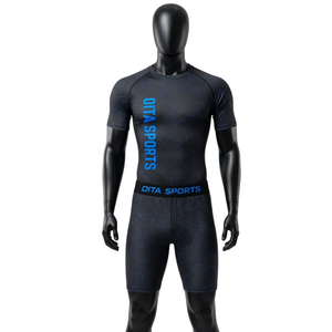 Ensemble de t-shirt et short de compression pour homme noir et bleu, respirant, à séchage rapide, extensible, pour la salle de sport, l'entraînement, la course à pied, le sport athlétique - Product Image 1