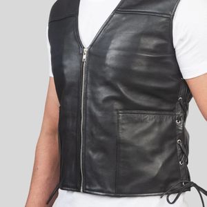 Chaleco de Motociclista Reversible de Cuero Genuino y Lona para Hombre, Cierre de Cremallera, Transpirable, Anti-UV, Estilo Urbano, OEM, Otoño - Product Image 5