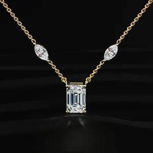 Nuevo collar solitario con diamante de laboratorio de corte esmeralda, colgante de diamante de lujo, collar de boda premium de proveedor indio. - Product Image 2