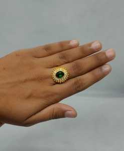 Royal Oval Emerald Green Gemstone <b>Ring</b> <b>Gold</b> Plated Beaded Halo Cubic Zirconia <b>Cocktail</b> <b>Ring</b> Antique Style Fashion <b>Ring</b> - Product Image 2