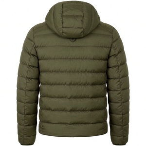 Manteau d'hiver pour homme en duvet vert olive à capuche, coupe classique, fermeture éclair, style décontracté, couleur unie, extérieur en polyester, épais et chaud - Product Image 2